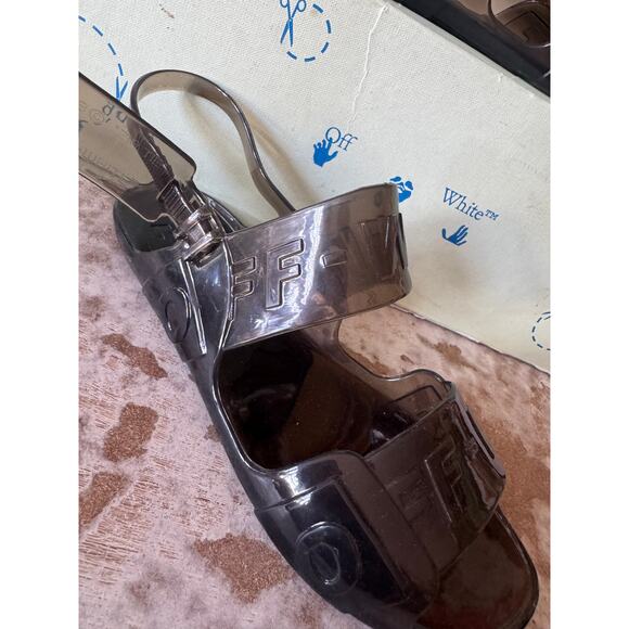 Off White Transparent Jelly Zip Tie Slingback Flat Sandal w Box Ladies Size 5 - Picture 5 of 9